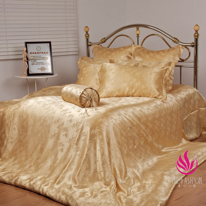Silk Charmeuse Duvet Cover Jacquard Bamboo Leaves SDV003
